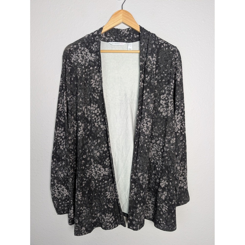 ISAAC‎ MIZRAHI LIVE! Cardigan Womens L Black Floral Open Lightweight Stretch